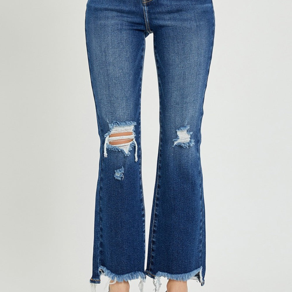 
                      
                        RISEN High Rise Distressed Crop Flare Jeans
                      
                    