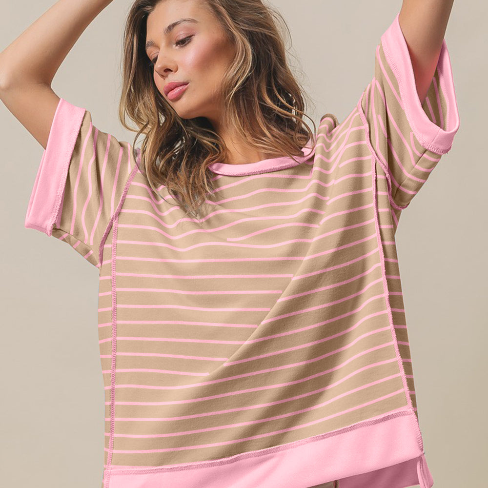 
                      
                        Exposed Seam Stripe Contrast T-Shirt
                      
                    