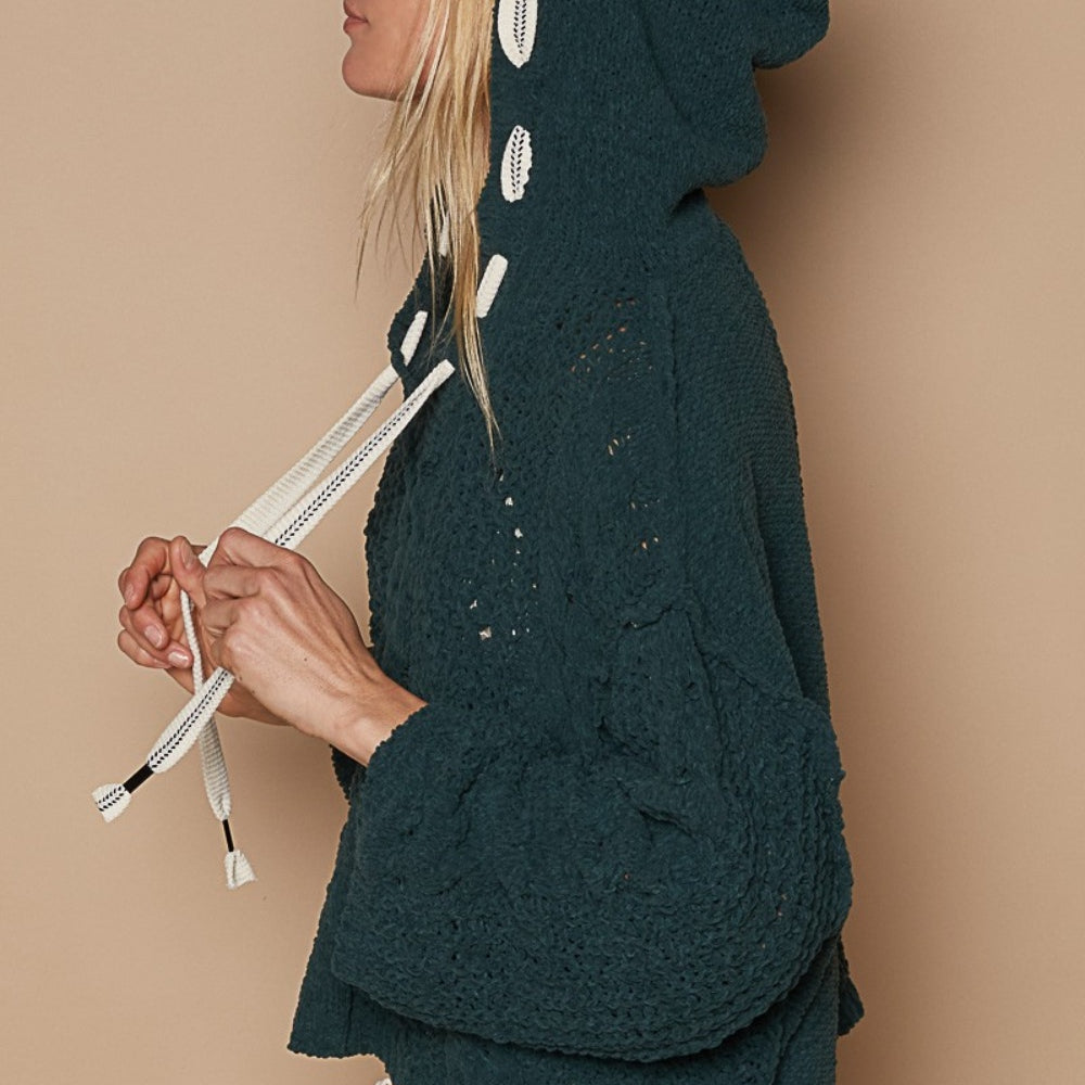 Cable Knit Hooded Chenille Sweater