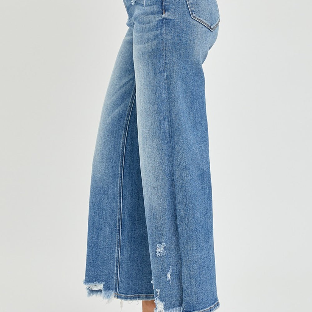 
                      
                        Risen High Rise Side Slit Raw Hem Cropped Jeans
                      
                    