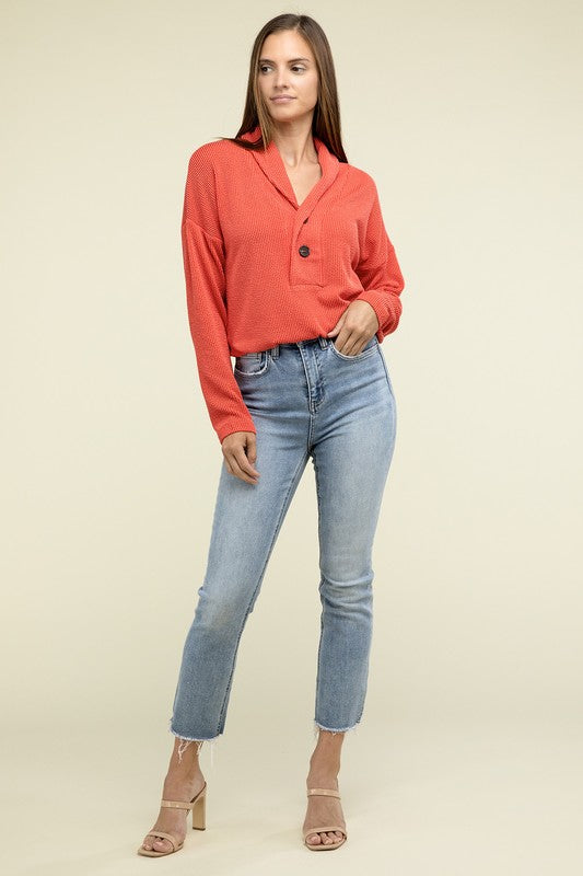 
                      
                        Textured Line Elastic Waist Pullover Top
                      
                    