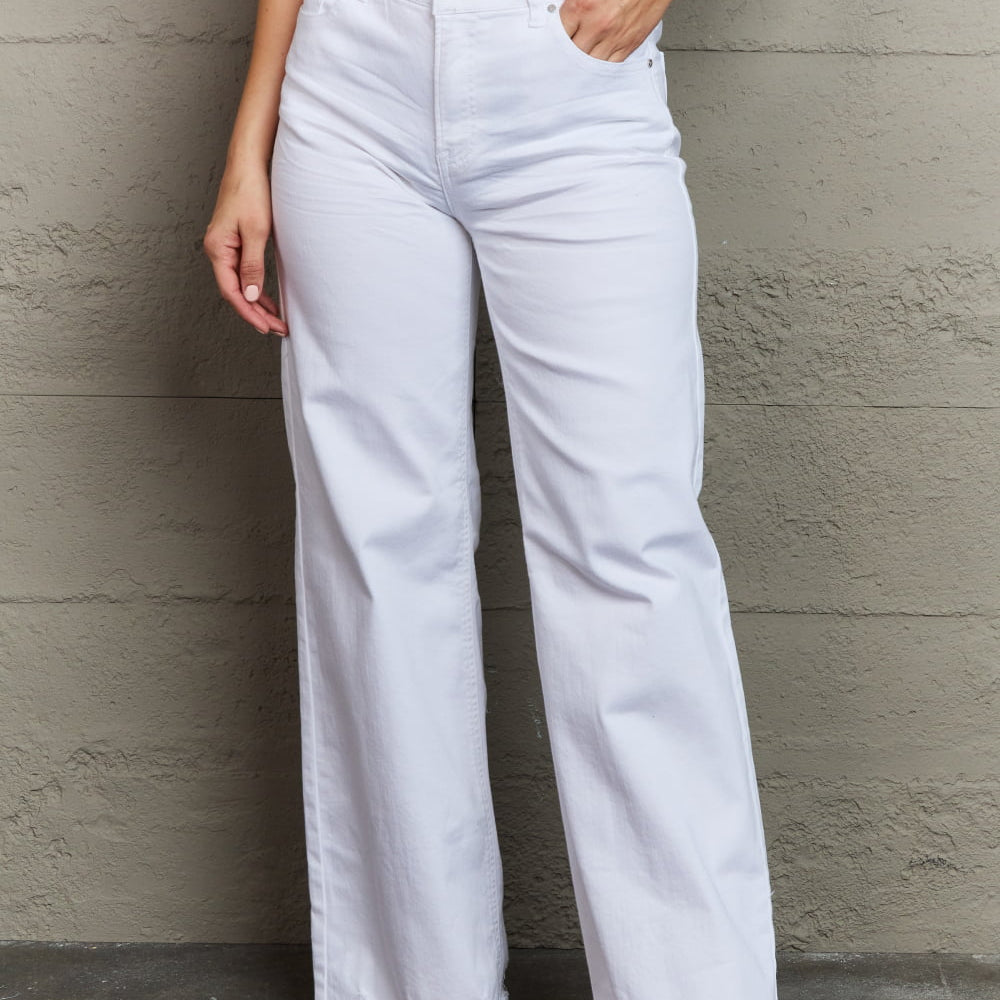 
                      
                        RISEN Raelene High Waist Wide Leg Jeans in White
                      
                    