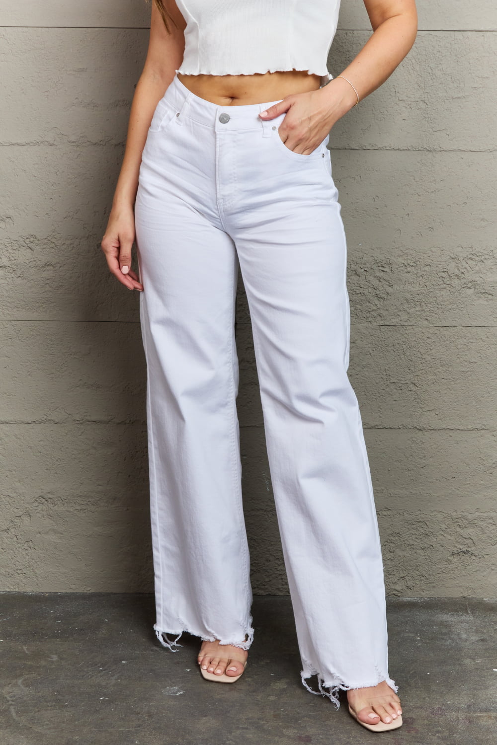 RISEN Raelene High Waist Wide Leg Jeans in White