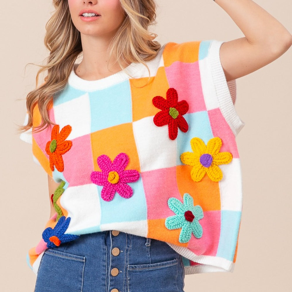 
                      
                        Flower Patch Checkered Sweater Vest
                      
                    