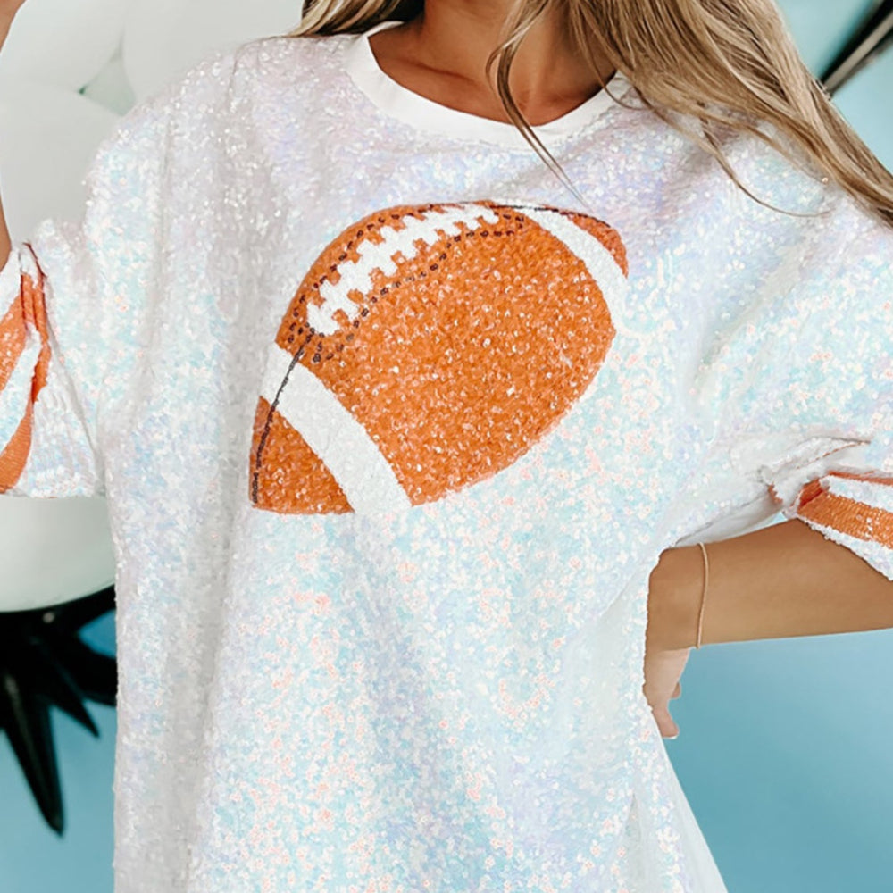 
                      
                        Sequin Football Round Neck Half Sleeve Oversize Top
                      
                    