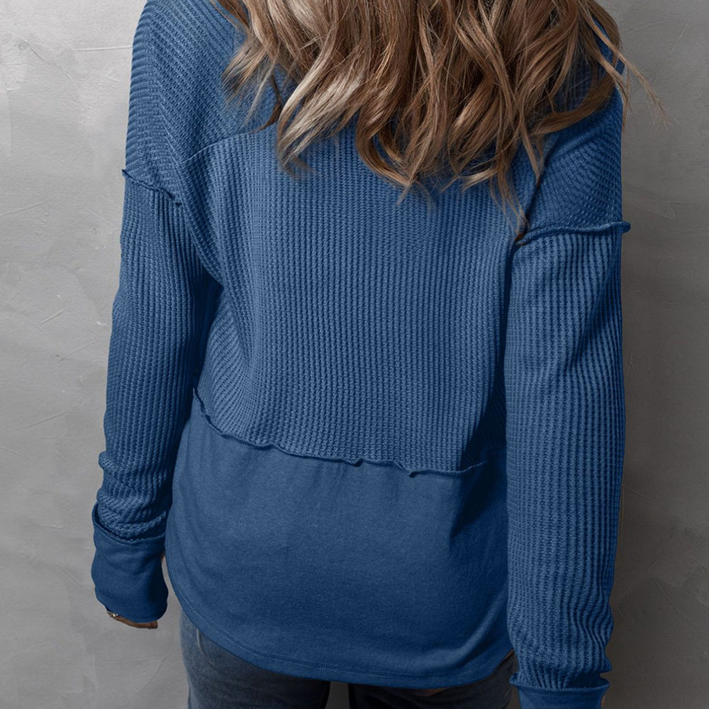 
                      
                        Waffle-Knit Notched Long Sleeve T-Shirt
                      
                    