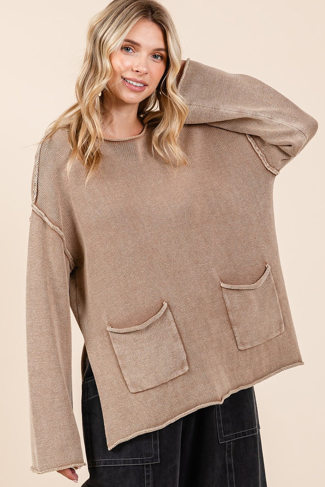 
                      
                        Mineral Wash Patch Pocket Cut Edge Sweater
                      
                    