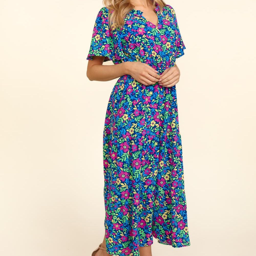 
                      
                        Printed Notched Short Sleeve Dress with Pockets
                      
                    