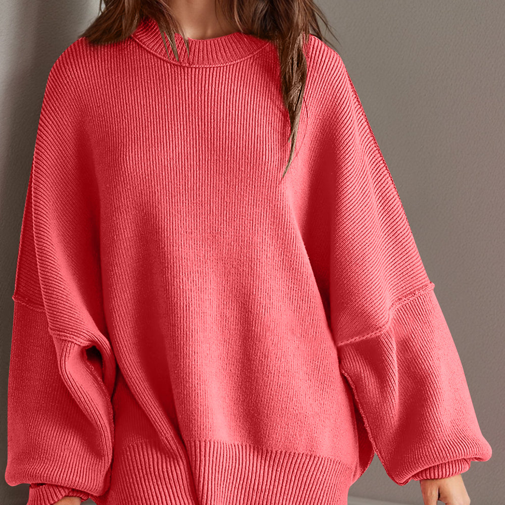 
                      
                        Side Slit Round Neck Long Sleeve Sweater
                      
                    