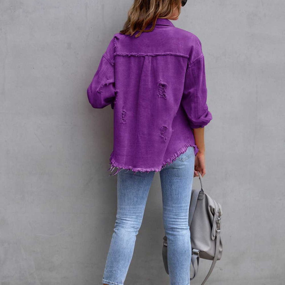 
                      
                        Distressed Drop Shoulder Denim Jacket
                      
                    