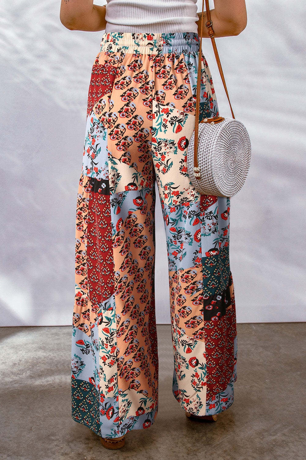 Drawstring Printed Wide Leg Pants