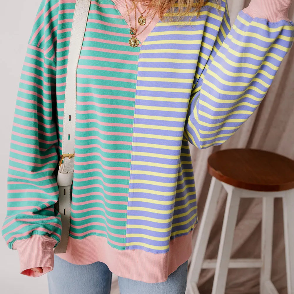 
                      
                        Contrast Stripes Round Neck Long Sleeve Sweatshirt
                      
                    