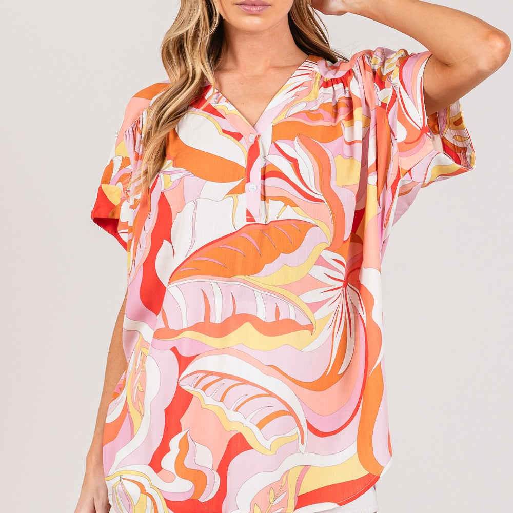 
                      
                        Abstract Print Half Button Blouse
                      
                    