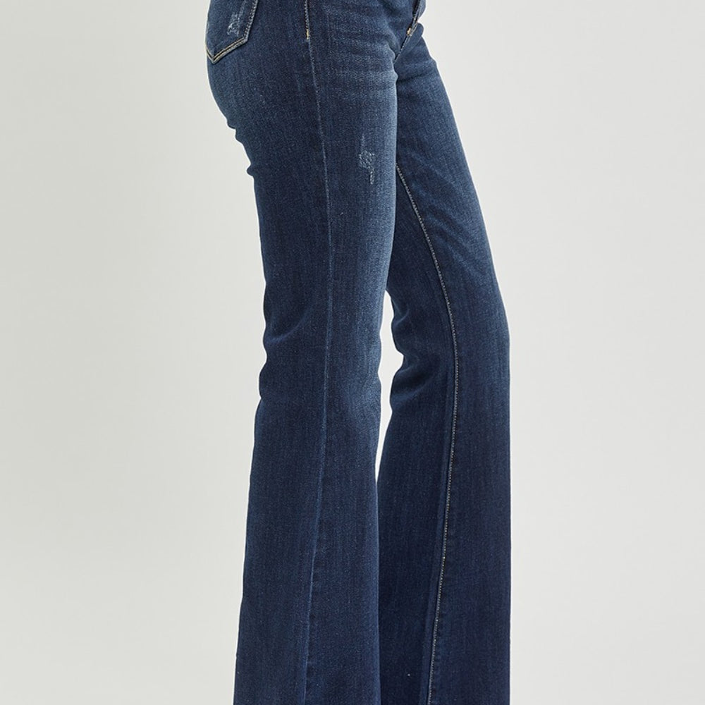 
                      
                        RISEN High Waist Raw Hem Flare Jeans
                      
                    