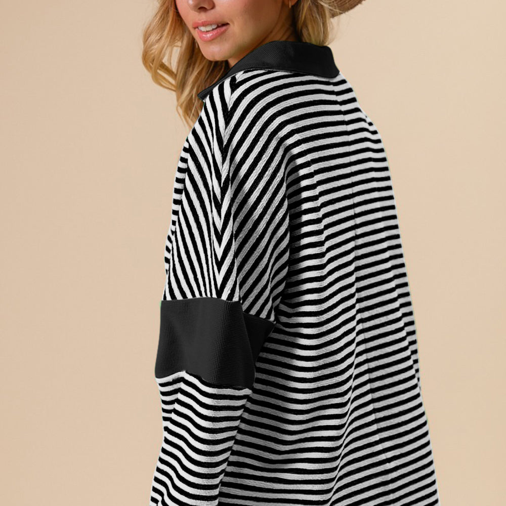 
                      
                        Striped Contrast Long Sleeve Knit Top
                      
                    