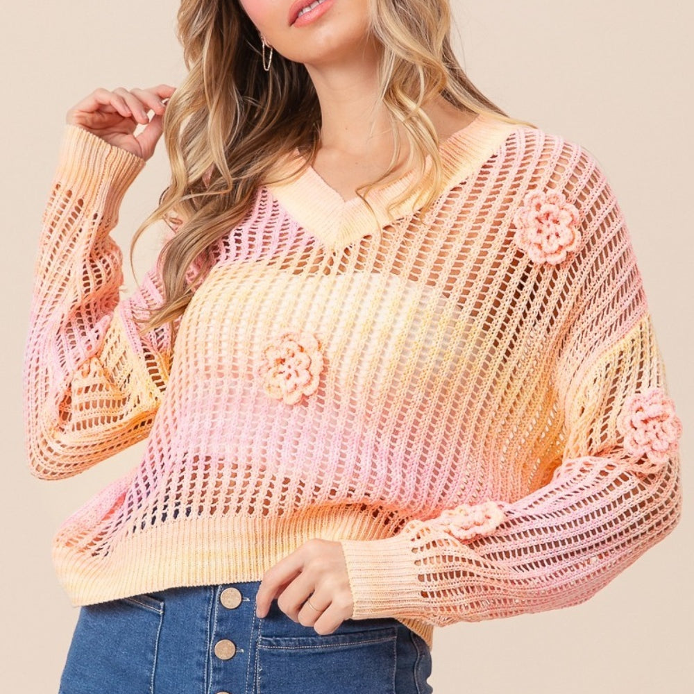 
                      
                        Ombre Crochet Flower Knit Top
                      
                    