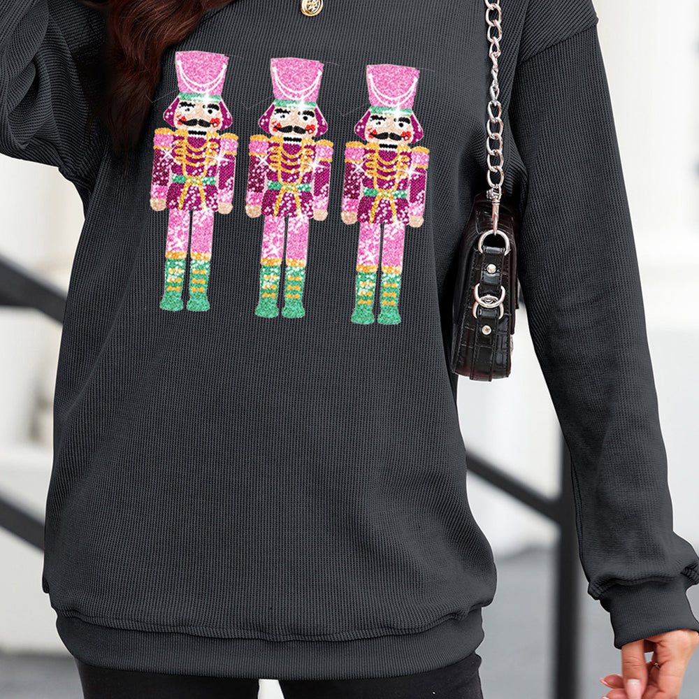 Sequin Nutcracker Round Neck Long Sleeve Sweatshirt