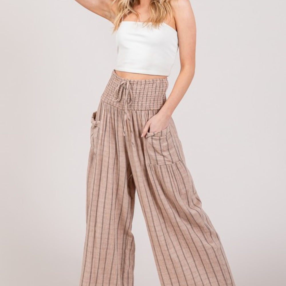 Cotton Gauze Wash Stripe Pants