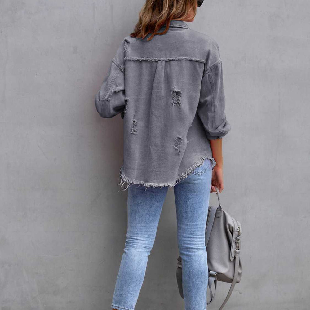 
                      
                        Distressed Drop Shoulder Denim Jacket
                      
                    