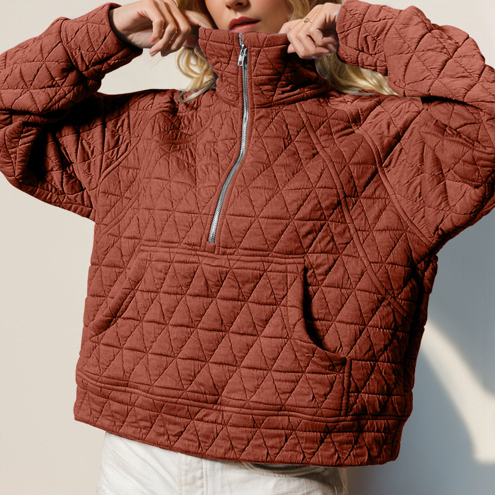 
                      
                        Half Zip Long Sleeve Quilted Sweatshirt with Pocket
                      
                    