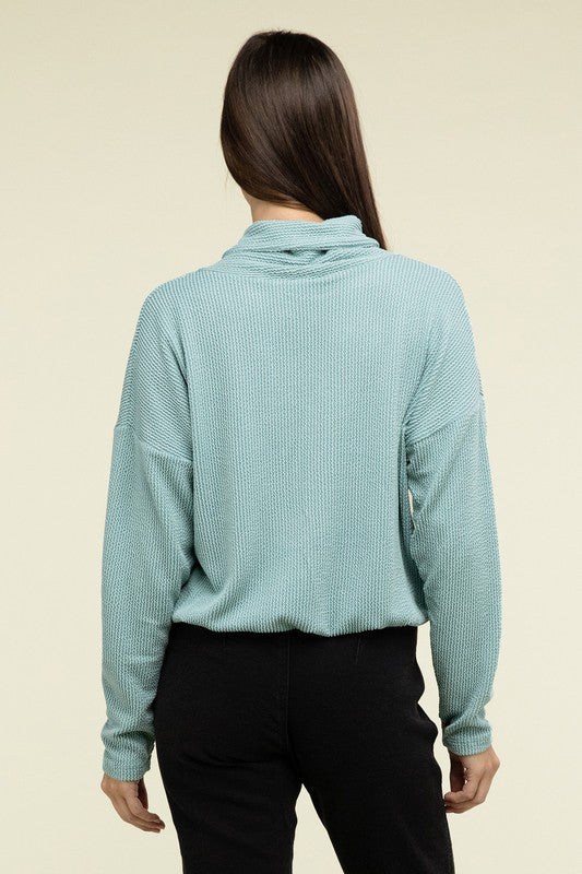 
                      
                        Textured Line Elastic Waist Pullover Top
                      
                    