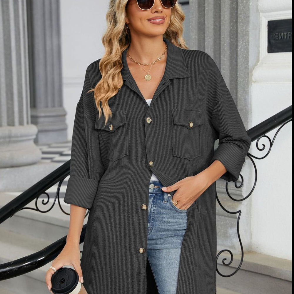 
                      
                        Textured Pocketed Collared Neck Long Sleeve Shirt
                      
                    