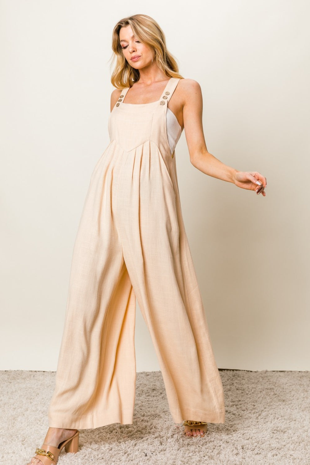 Textured Sleeveless Wide Leg Jumpsuit