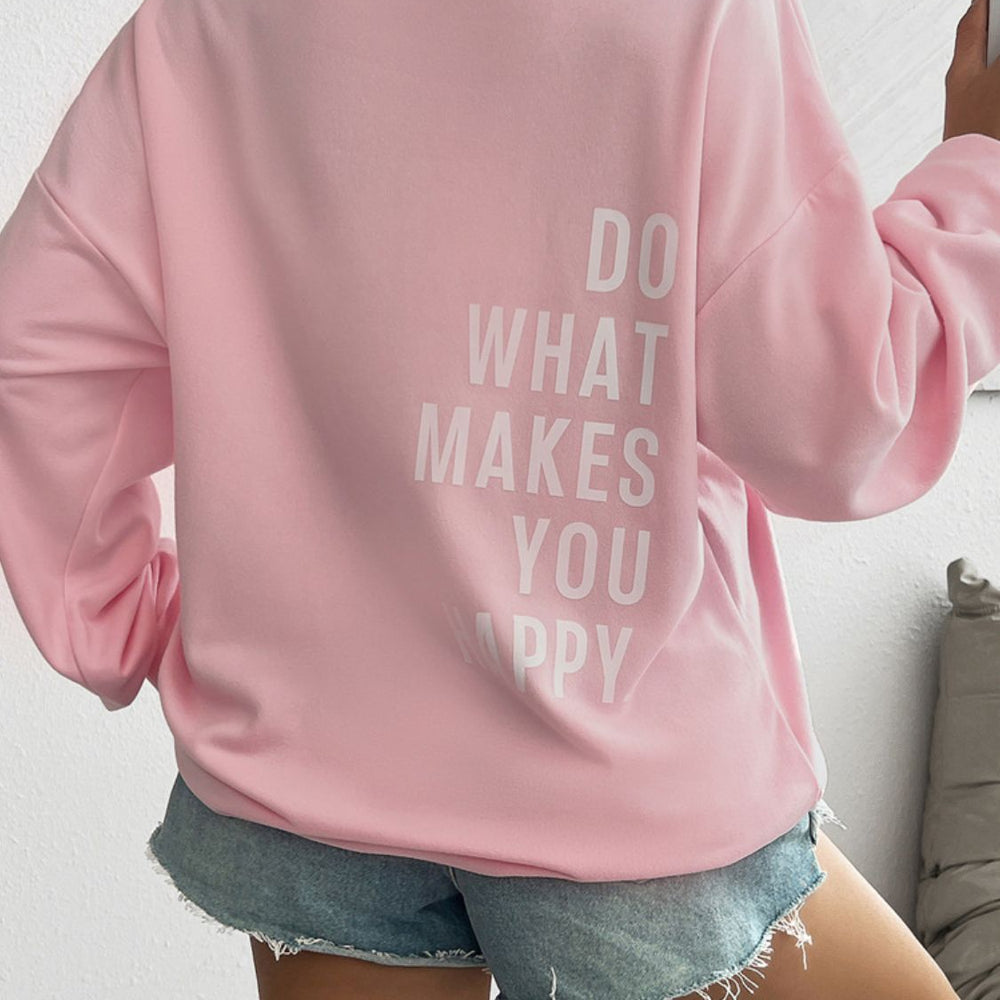 Devine Letter Graphic Round Neck Long Sleeve Sweatshirt