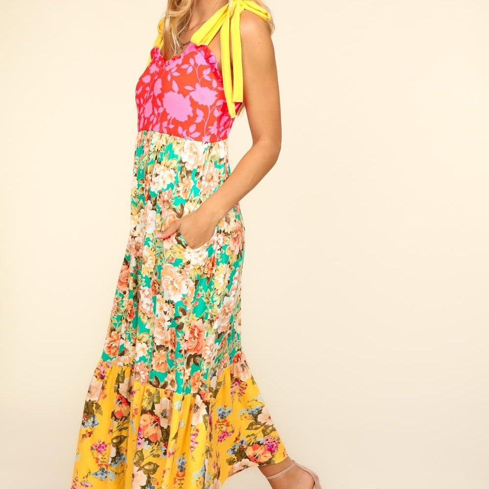 
                      
                        Floral Color Block Maxi Dress with Pockets
                      
                    