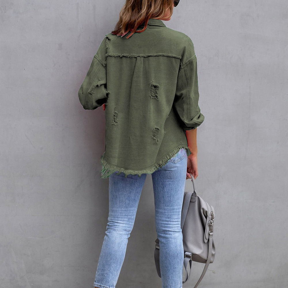 
                      
                        Distressed Drop Shoulder Denim Jacket
                      
                    