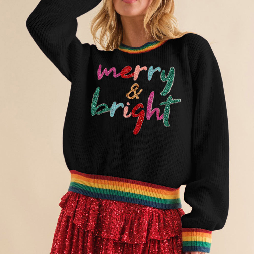 
                      
                        MERRY & BRIGHT Ribbed Round Neck Sweater
                      
                    