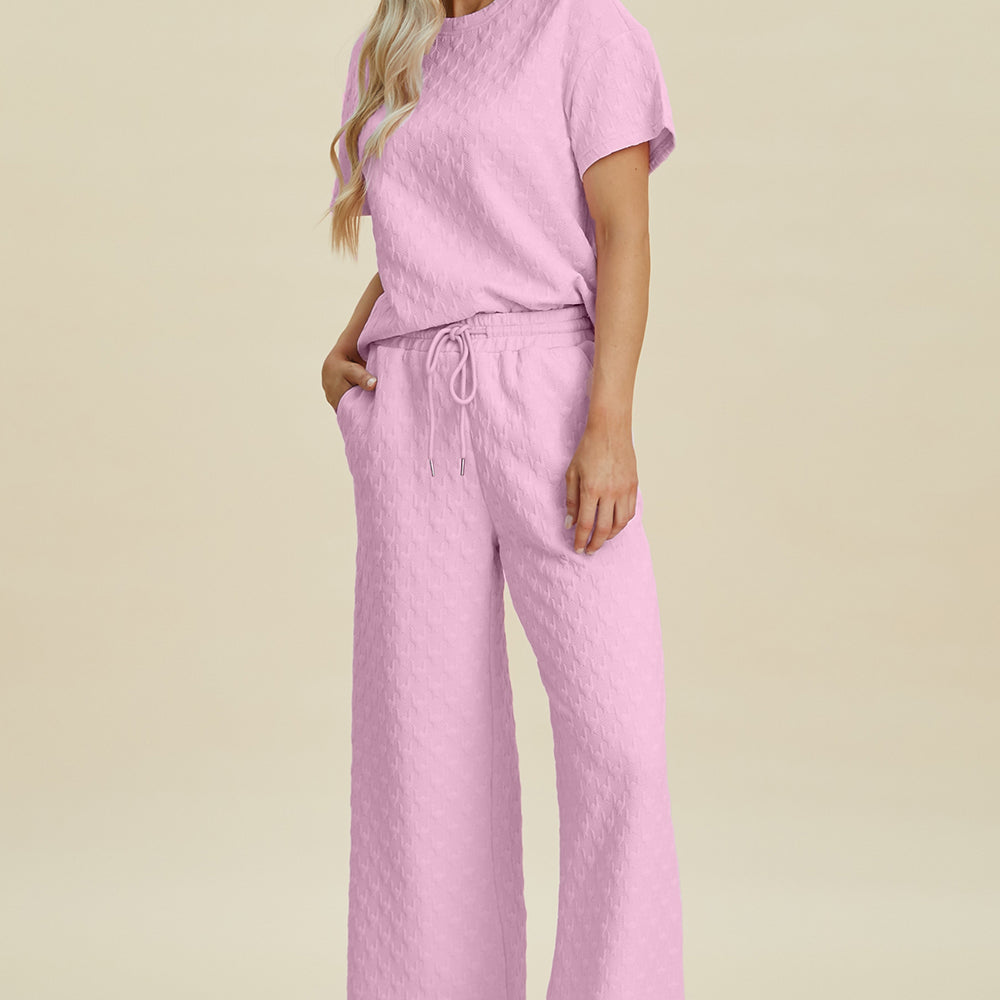 
                      
                        Texture Round Neck Short Sleeve Top and Pants Set
                      
                    