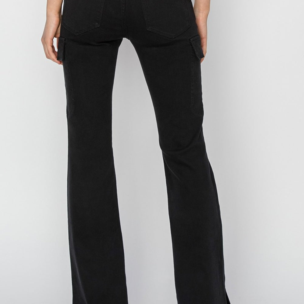 Risen High Rise Side Slit Cargo Bootcut Jeans