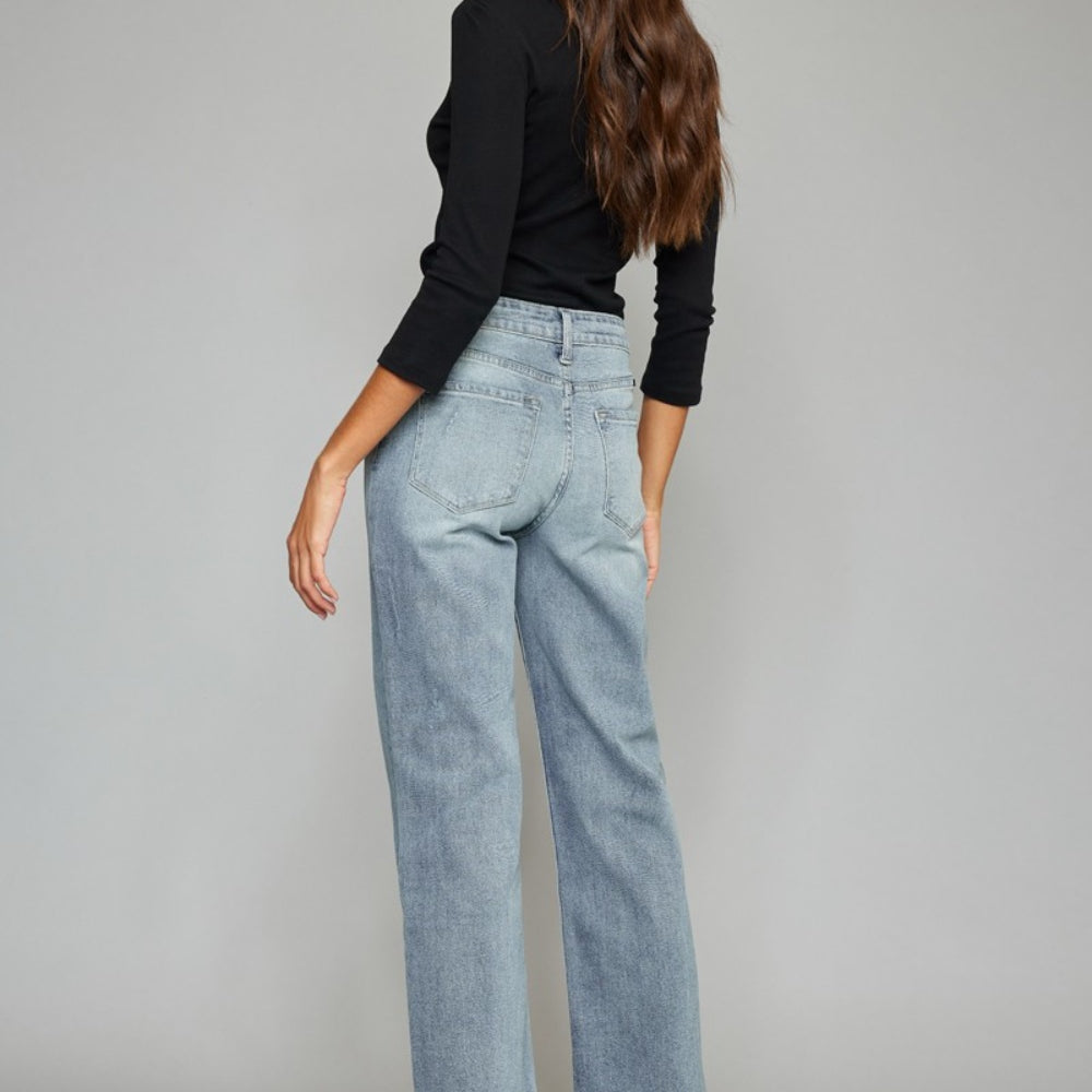 Kancan High Waist Raw Hem Cropped Wide Leg Jeans