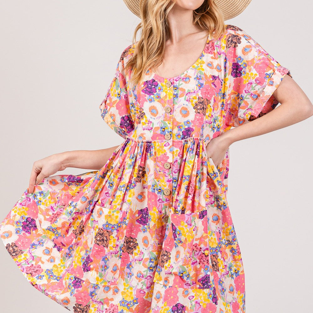 
                      
                        Floral Short Sleeve Babydoll Dress with Pockets
                      
                    