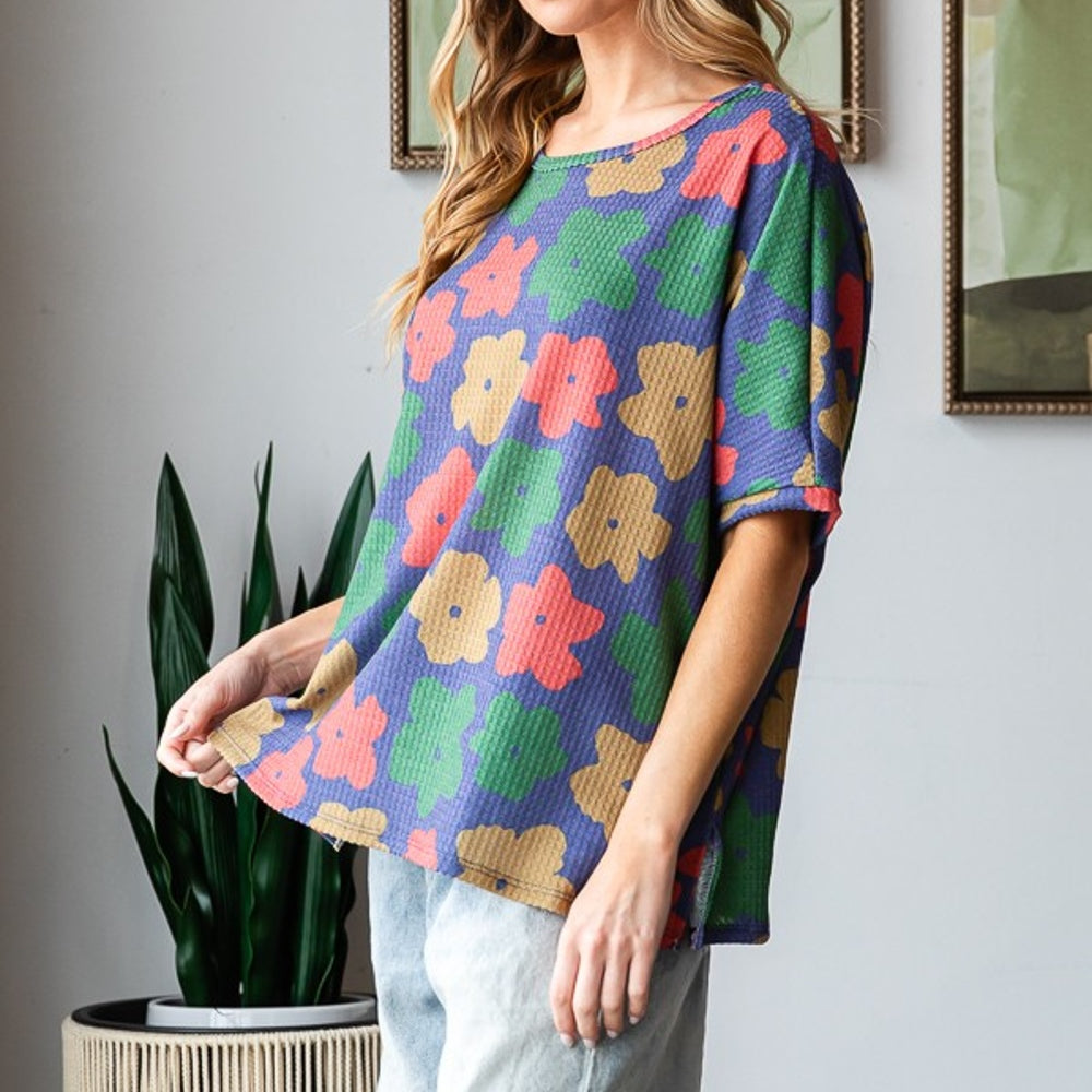 
                      
                        Floral Round Neck Side Slit T-Shirt
                      
                    