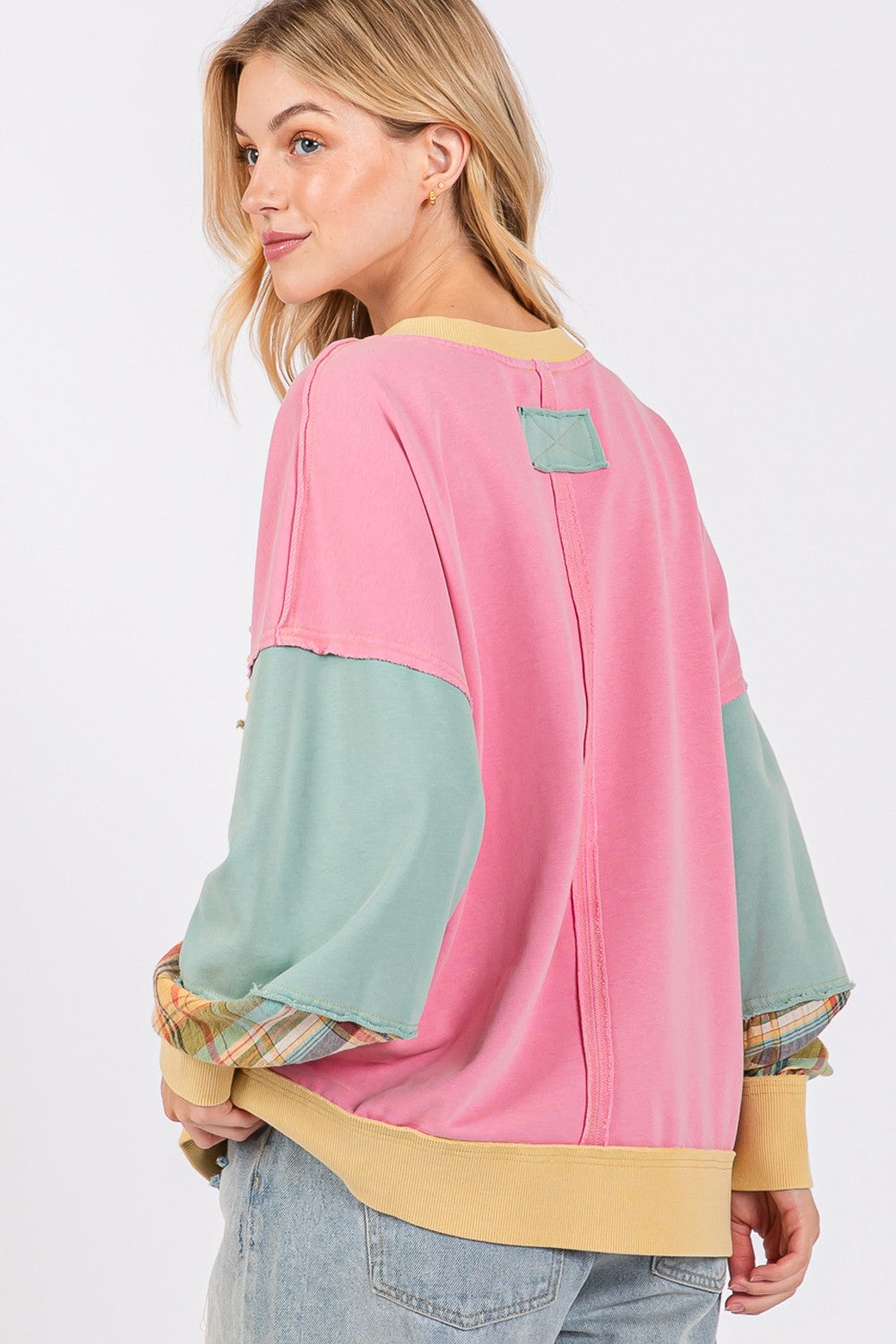 Mineral Wash Raw Edge Color Block Sweatshirt