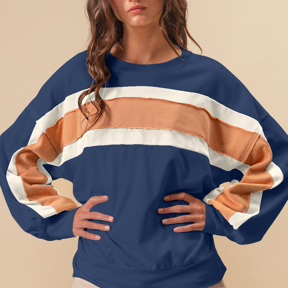 French Terry Color Block Cut Edge Detail Sweatshirt