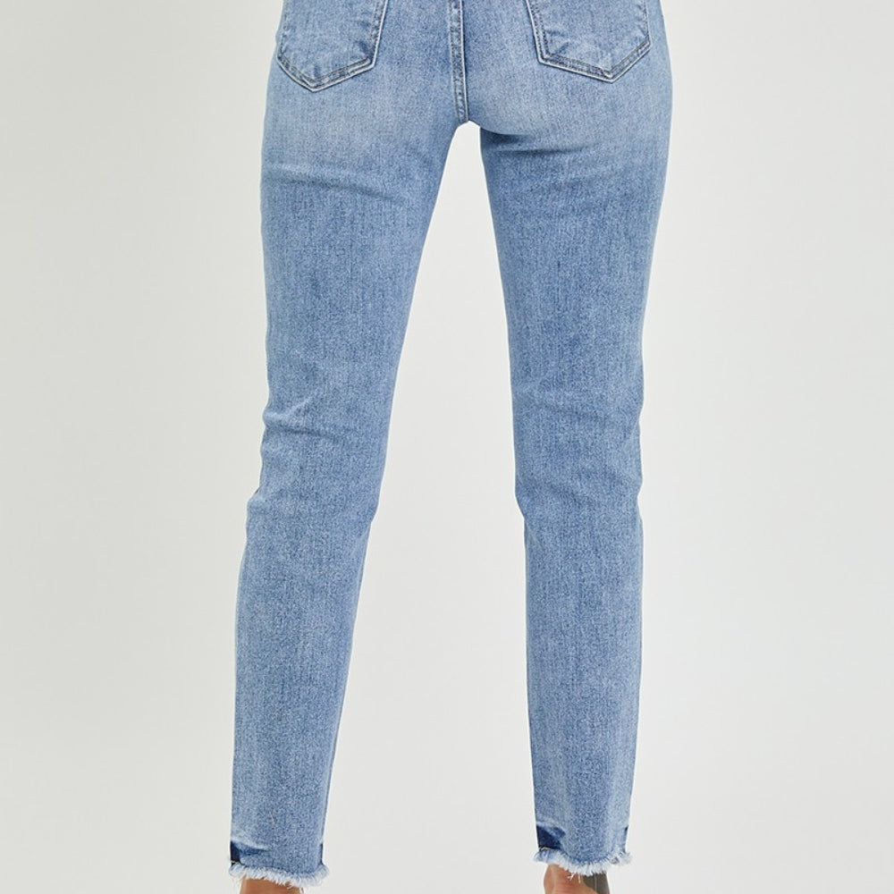 RISEN High Rise Frayed Hem Skinny Jeans