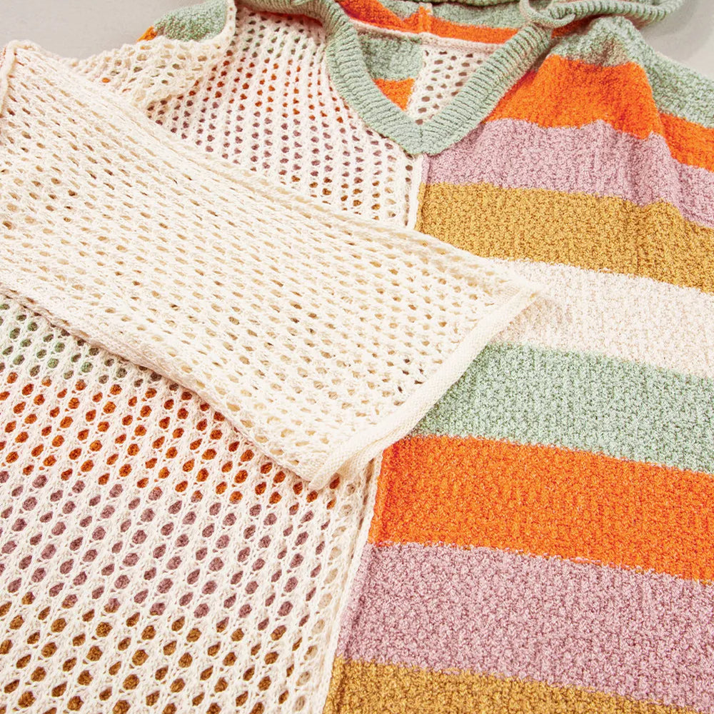 
                      
                        Openwork Color Block Hooded Sweater
                      
                    