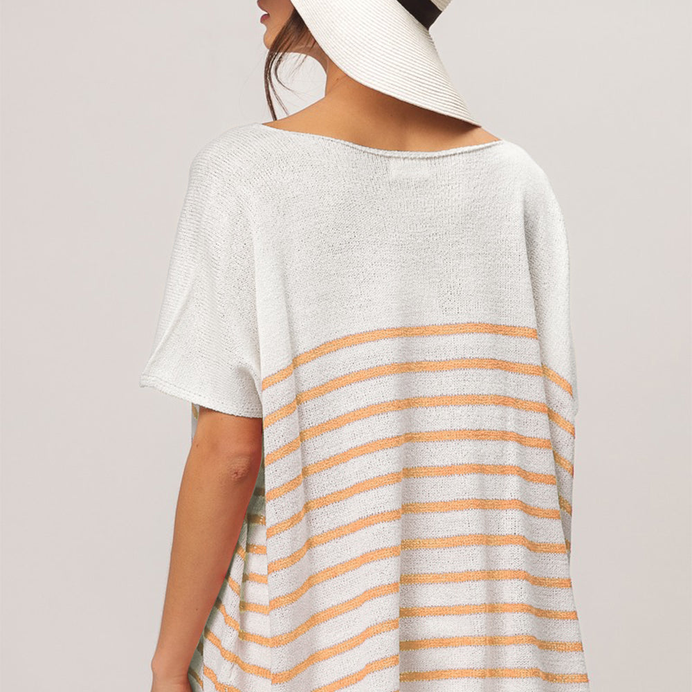 V Neck Striped Short Sleeve Top