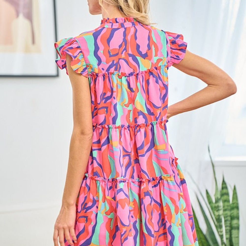 
                      
                        Printed Ruffle Cap Sleeve Tiered Dress
                      
                    