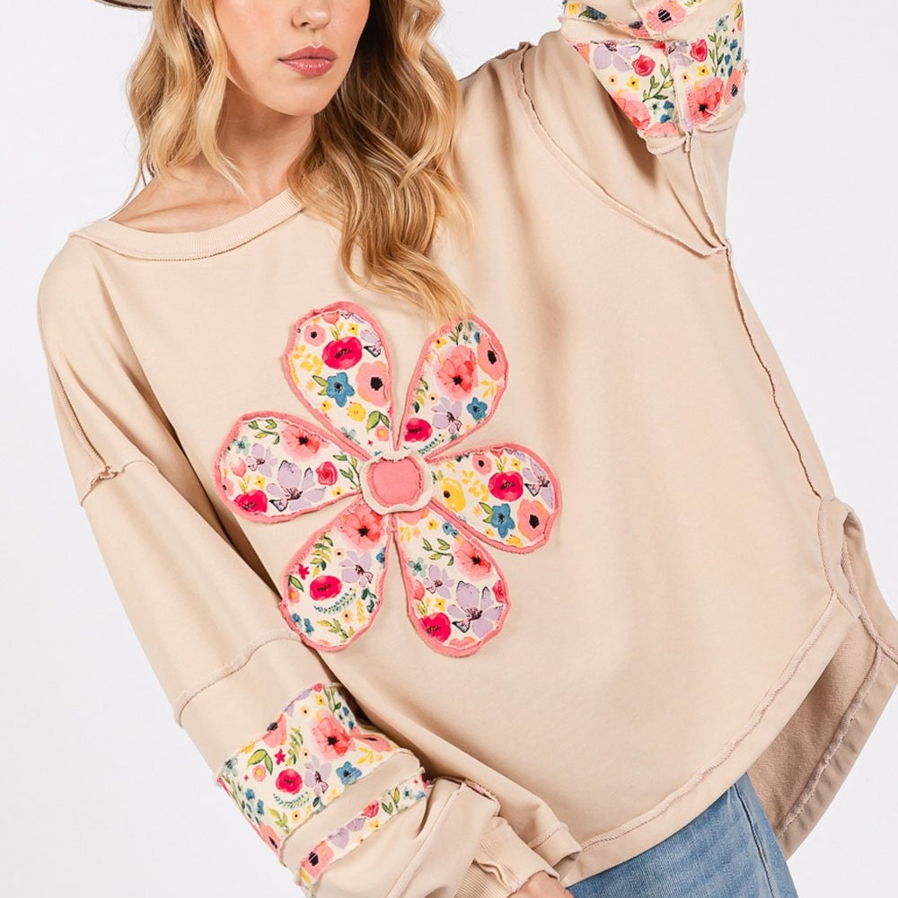 Daisy Patch Applique Long Sleeve Sweatshirt