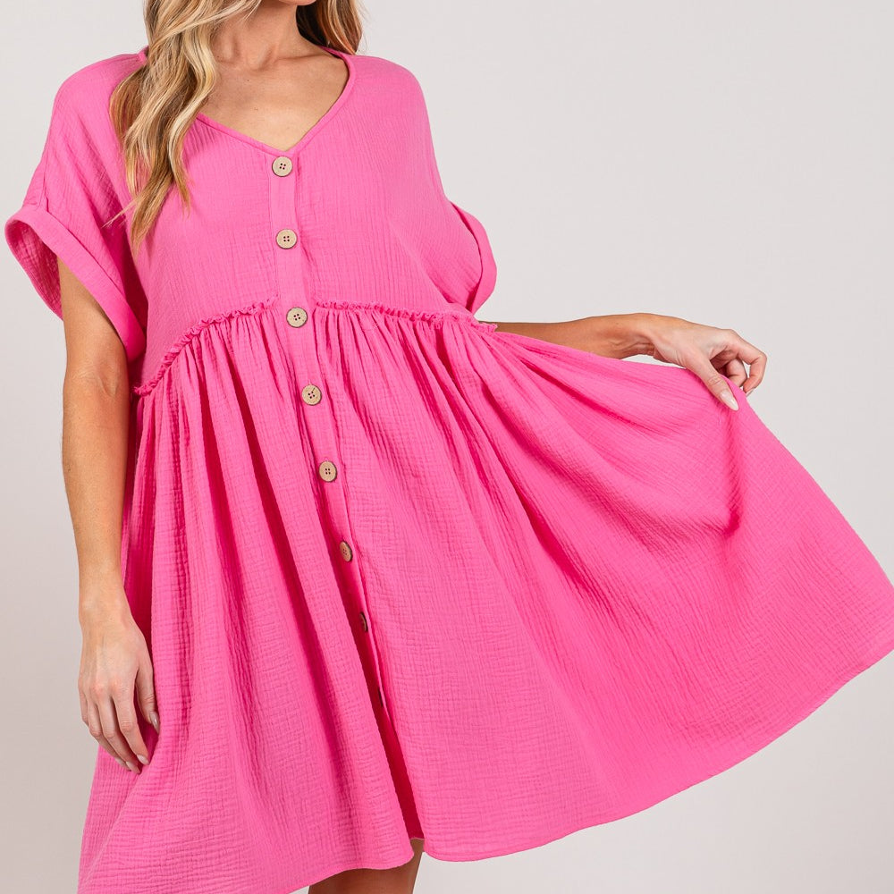 
                      
                        Button Up Short Sleeve Dress
                      
                    