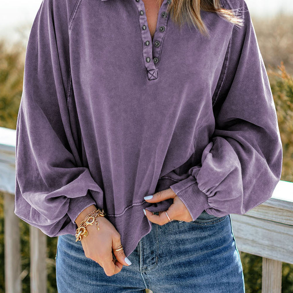 
                      
                        Quarter-Snap Collared Lantern Sleeve Sweatshirt
                      
                    