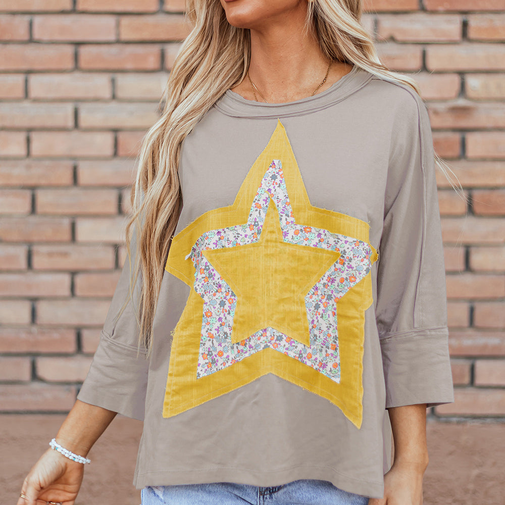 Star Applique Round Neck T-Shirt