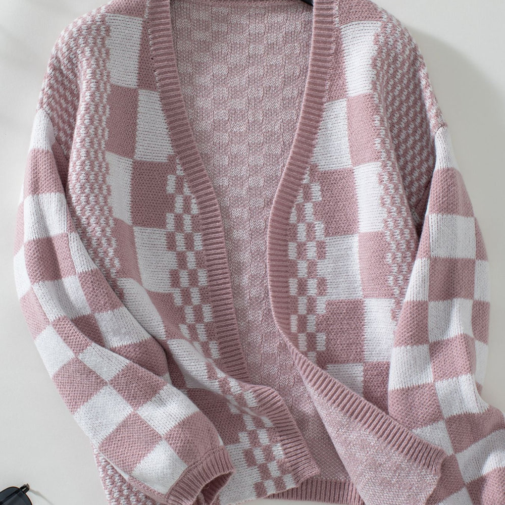 
                      
                        Checkered Open Front Dropped Shoulder Cardigan
                      
                    