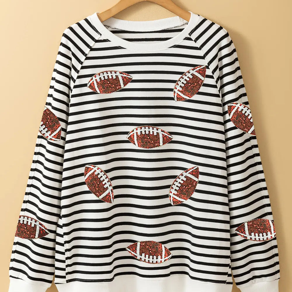 
                      
                        Sequin Football Striped Long Sleeve Sweatshirt
                      
                    