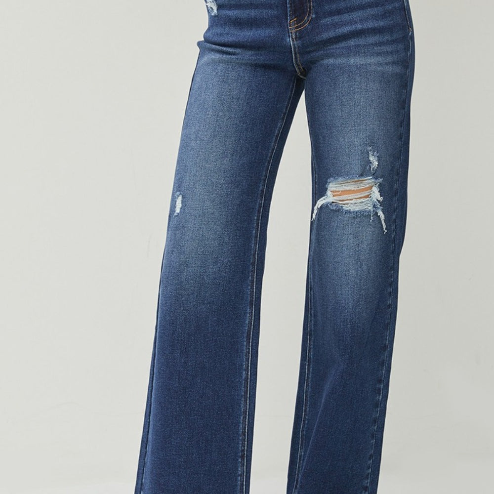 RISEN High Rise Distressed Wide Leg Jeans