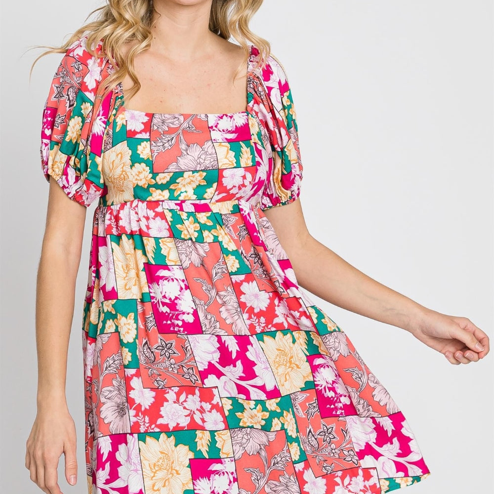 Floral Ruff Sleeve Mini Dress